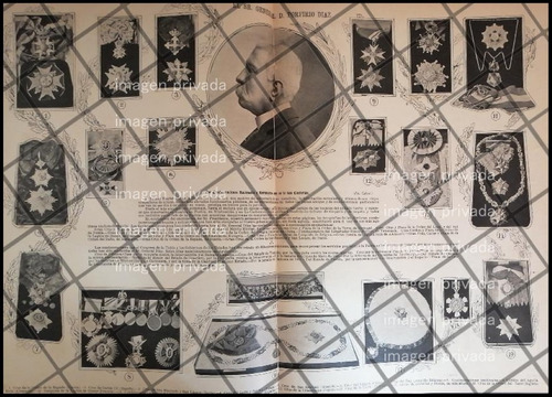 Afiche Antiguo Porfirio Diaz Y Sus Condecoraciones 1907
