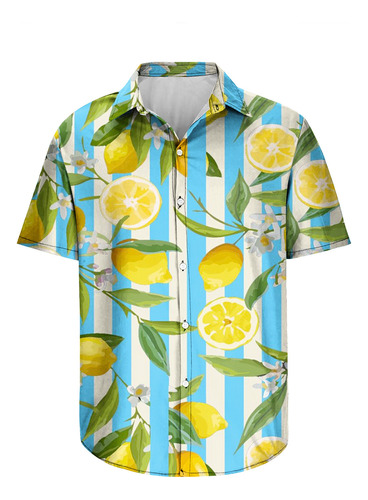 Camisa Con Solapa Hawaiana Estampada En 3d Para Hombre, Mode