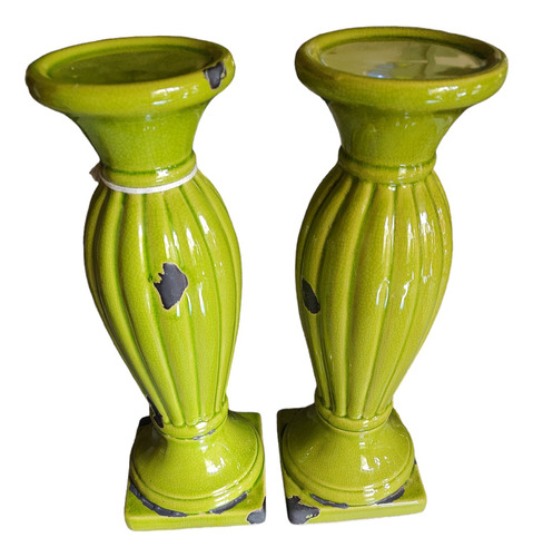 Candelabro Verde Vintage 10x10 Base X 32 Cm De Altura