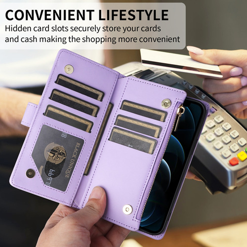 Funda Para Samsung Galaxy Ling Con Estampado De Cuadrícula, Tarjetero, Tres En Uno, Portátil, Multifuncional, Morado