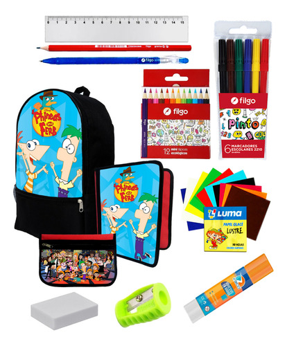 Super Set Mochila + Utiles De Phineas Y Ferb C121