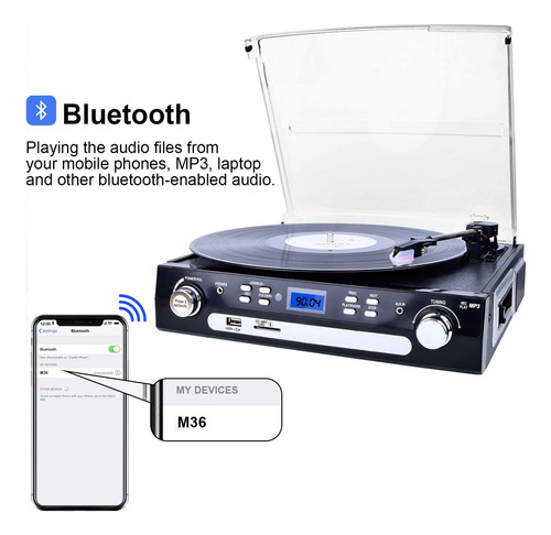 Tocadiscos Digitnow, Casete Bluetooth De Vinilo A Mp3, Color