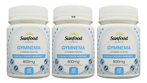 Kit 3 - Gymnema - 60 Cápsulas - Sunfood Eua Sabor Sem Sabor