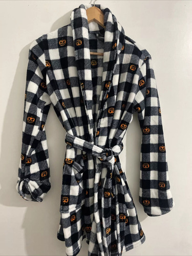 Bata De Dormir A Cuadros Con Calabazas Talla M