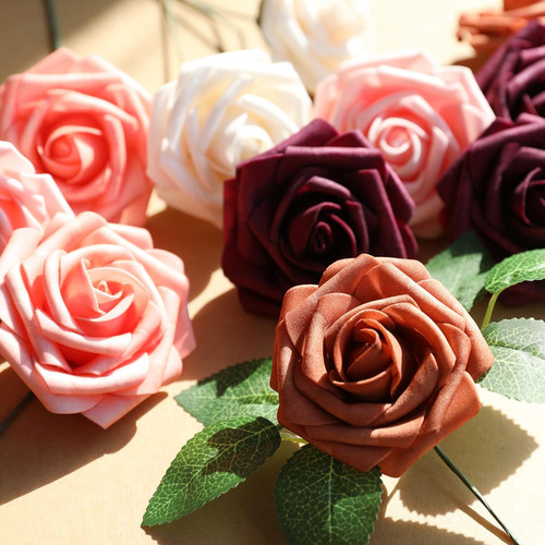 Flores Artificiales Rosas Rojas, 25 Rosas Falsas De Aspecto