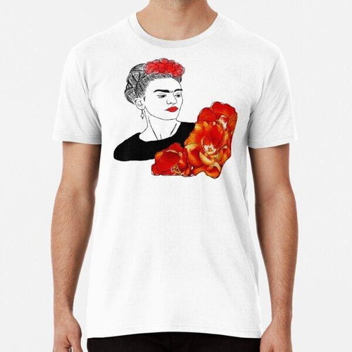 Remera Frida Kahlo Dibujo Con Flores Rojas Algodon Premium