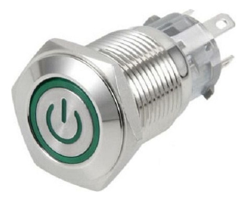 Boton Pulsador Metal Sin Retencion Logo 16mm Led 12v Verde