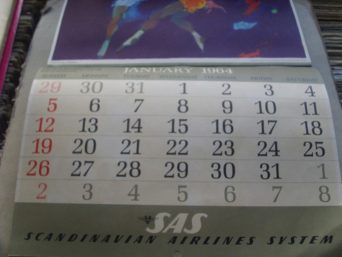 Scandinavian Airlines System Calendar 1964 Sas