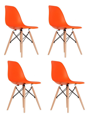 Cadeira de jantar Empório Tiffany Eames DSW Madera, estrutura de cor  laranja, 4 unidades