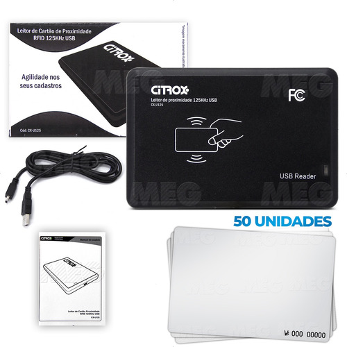 Leitor De Proximidade Acesso Rfid 125khz Usb 50 Cartões