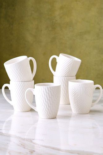 X 6 Tazas Mugs De Ceramica Blanca Texturadas 9 X 11.5cm