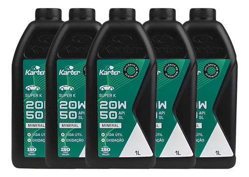 Kit Óleo Motor 20w50 Api Sl Lubrificante Mineral Kit 5 Uni.