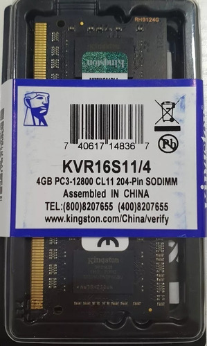 Memoria Ram Ddr3 4gb Pc3-12800/1600 Laptop Kingston 