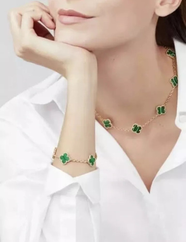 Pulseira Trevo Ônix Cornalina Madre Pérola Malaquita 4 Pças