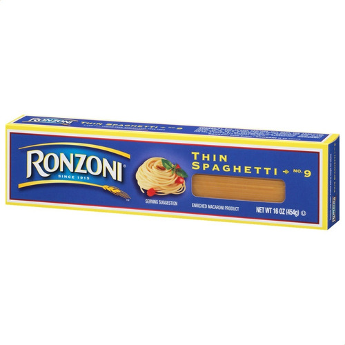 Imagen 2 de 6 de Fideos Espaguetis Finos Ronzoni N°9 - Pack X3