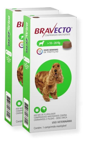 Bravecto Combo 2 Unid 500mg Comprimido Cães De 10 A 20kg