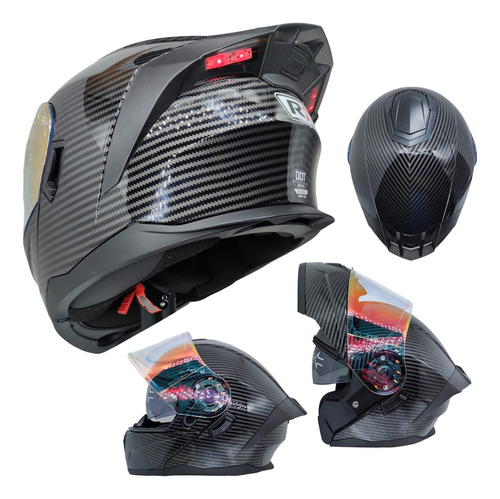 Casco Moto Abatible Certificado Fibra Luz Mica Night Vision