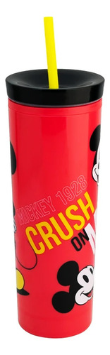 Vaso Térmico Doble Pared Con Popote 450ml Diseños Animados Multicolor Mickey 2415-4695