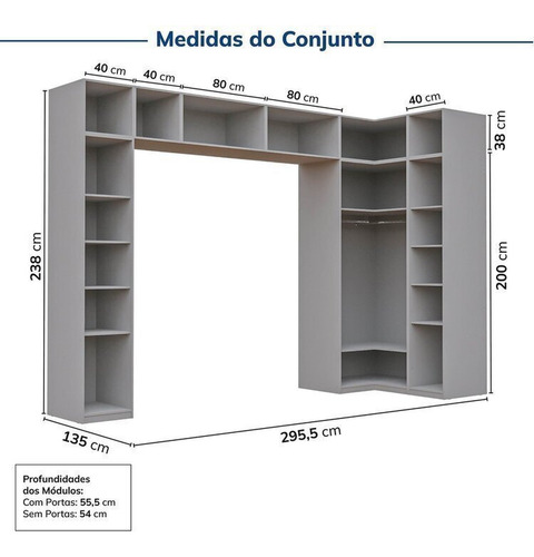Guarda-roupa Modulado 9 Peças 13 Portas Jade Cabecasa Wt