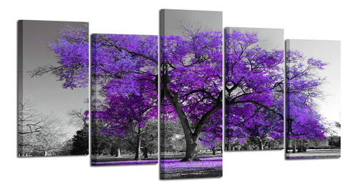 Arte De Pared Árbol Morado 5 Paneles Tamaño Métrico