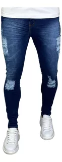 Calça Jeans Skinny Masculina Rasgada C/ Elastano Lycra