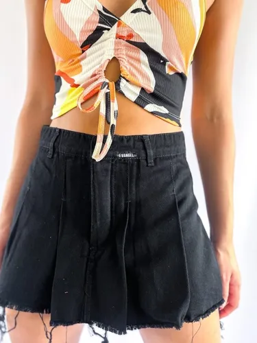Short Pollera Tablas Negro Naranja Verde Fucsia