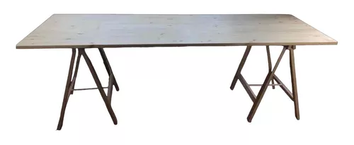 Mesa tablero de madera con dos caballetes