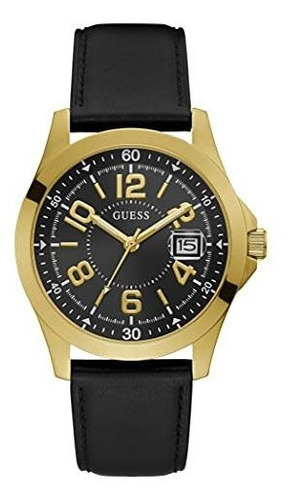 Reloj Guess Gw0251g1 Hombre Acero Dorado Cuero Fechador Color de la malla Negro Color del fondo Negro