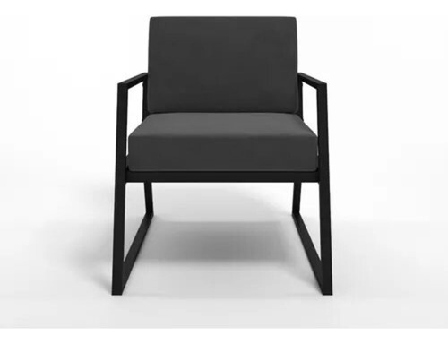 Conjunto Com 2 Cadeiras Poltronas Industriais - Design Moderno Com Estofado Suede Cinza E Estrutura Preta
