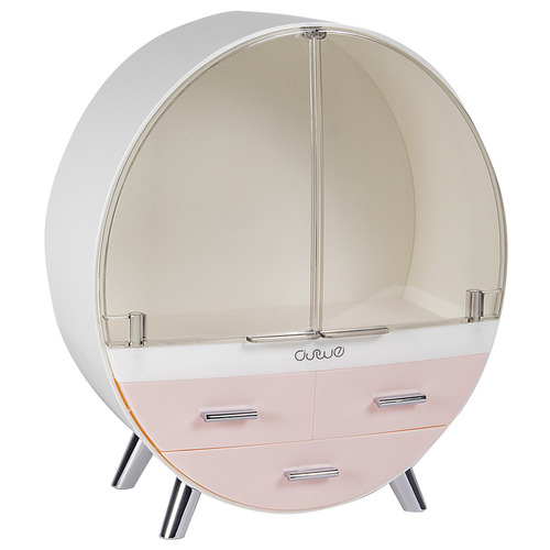 Organizador Elegante De Cosméticos Y Maquillaje Ravena Curve - Tocador O Baño - 3 Cajones, 3 Niveles, Tamaño Medio, Alto 34cm - Color Rosado