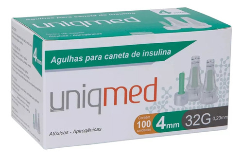 Agujas Insulina 4mm X 100 Unid. Caja. 32 G. Uniqmed 