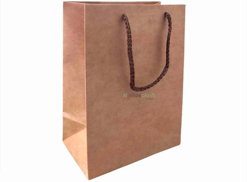 1pza Bolsa De Papel Kraft Con Asas Macrame 16x10x21.5cm M-7