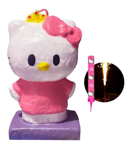 Hello Kitty Vela De Cera Pastel + Chispera Decoracion Fiesta