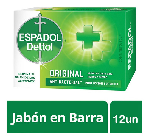 Espadol Jabon Original Antibacterial Pack 12 Unidades X 80 G