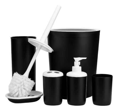 Set De Baño 6 Pz Plástico Negro