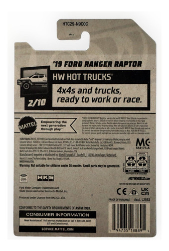 Coche Fundido A Presión Mattel Hot Wheels '19 Ford Ranger Ra