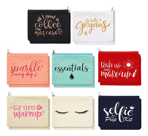 16 Packs Make Up Bags Multicolor Funny Canvas Makeup Bags Tr
