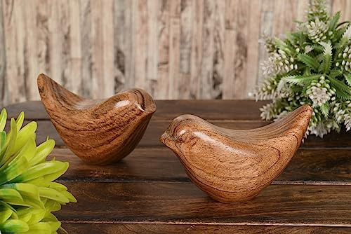 Juego De Estatuas De Pájaros De Madera De Acacia Decorativas