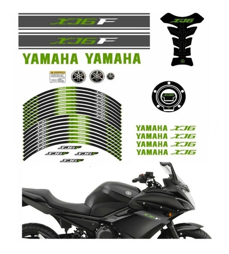 Adesivos Friso Roda + Tankpad Bocal Para Yamaha Xj6f 19133 Cor Cinza