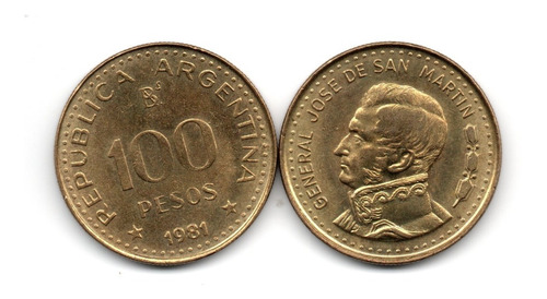 Moneda Argentina 100 Pesos Ley Año 1981 Hombro Curvo Aunc