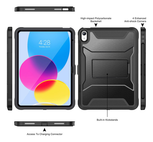Funda Para Ipad De 10.9 Resistente Soporte Completo Negro Negro