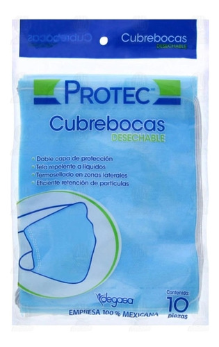 10 Pz Cubreboca Protec Alta Calidad Bicapa Termosellado Eco Color Azul