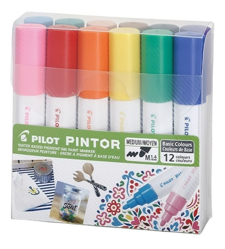 Marcador Pintor Set Colores Surtidos Punta Media 12 Colores