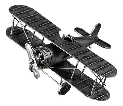 Avión Biplano Pequeño, Modelo De Avión De Metal Plata
