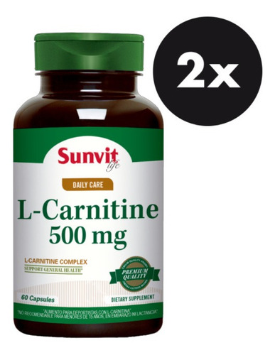 2 Frascos L-carnitine Sunvit 500mg 60 Capsulas 