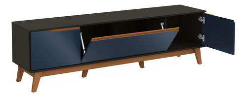 Rack Kappesberg 3 Portas Preto Fosco/azul Profundo 180cm