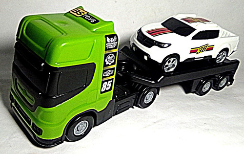 Caminhão Verde Reboque Service C/ Pick Up Miniatura Branco