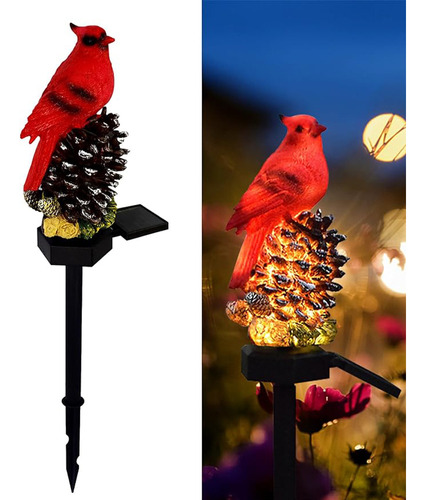 Lámpara De Estaca Solar Con Forma De Pájaro Rojo De Resina,