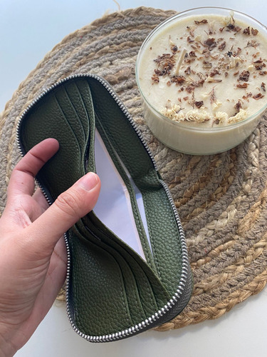 Billetera Pocket Cuero Ecológico Verde Musgo Verde Musgo Liso