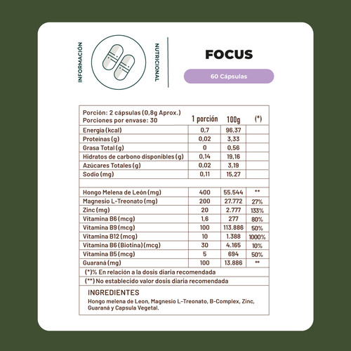 Focus Claridad Mental Y Cognitiva 60 Cap Karun Life